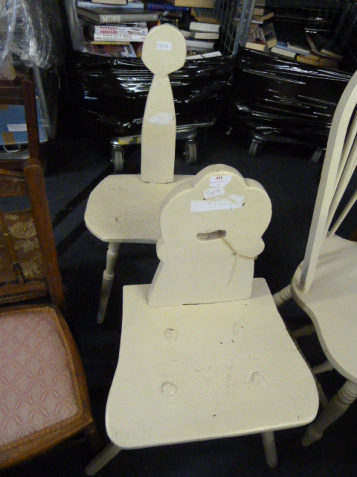 2 White Painted Rustic Tripod Chairs