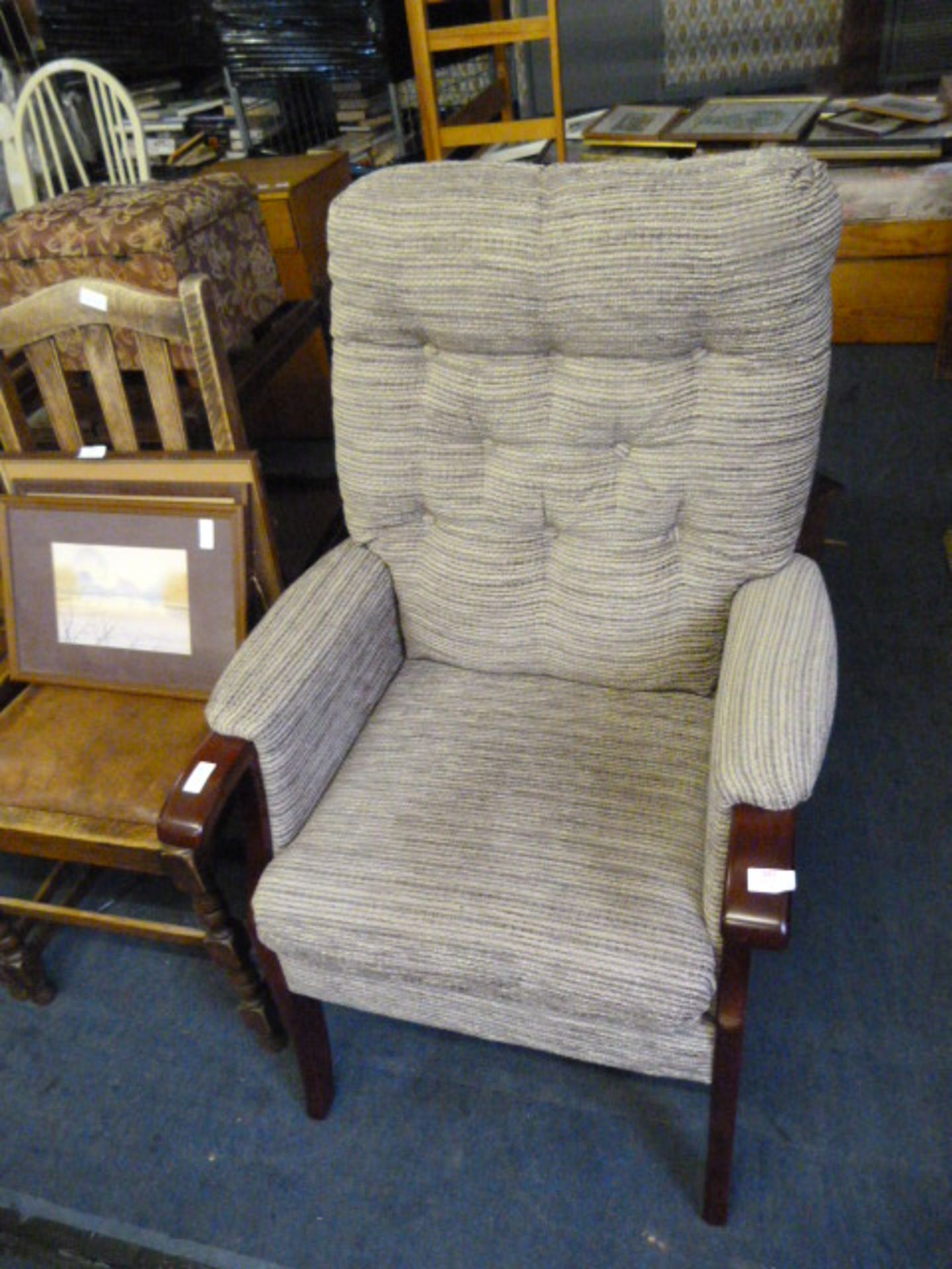 Upholstered and Rosewood Framed Arm Chair