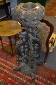 Colonial Indian Heavily Carved and Pierced Plant Stand with Dragon Decoration