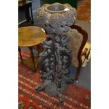 Colonial Indian Heavily Carved and Pierced Plant Stand with Dragon Decoration