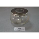 Hallmarked Silver & Tortoise Shell Lidded Glass Jar - London 1919