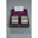 Cased Set of Two Engraved Silver Napkin Rings - London 1898, Approx 57g