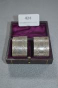 Cased Set of Two Engraved Silver Napkin Rings - London 1898, Approx 57g