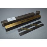 Mathieson & Son Ebony Parallel Rule and a Brass & Rosewood Spirit Level