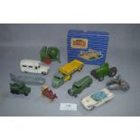 Ten Minic, Corgi and Dinky Play-worn Diecast Vehicles and a Hornby 00 Level Crossing