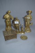 Brassware; Smithy, Two Musial Gents, Small Box and a Pin Tray