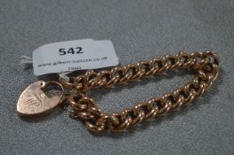 9cT Gold Chain Link Bracelet with Padlock - Approx 27g gross