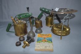 Primus Stove, Three Brass Lamps and Funnels