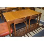 G-Plan Extending Dining Table and Four Teak Chairs with Black Vinyl Seats