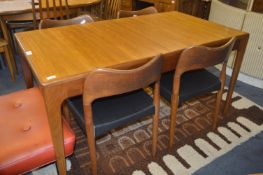 G-Plan Extending Dining Table and Four Teak Chairs with Black Vinyl Seats