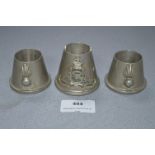 Set of Three WWI Trench Art Ashtrays with Military Badges, Fusiliers and Artillery