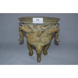 Asian Embossed Bronze Jardiniere Planter on Elephant Feet