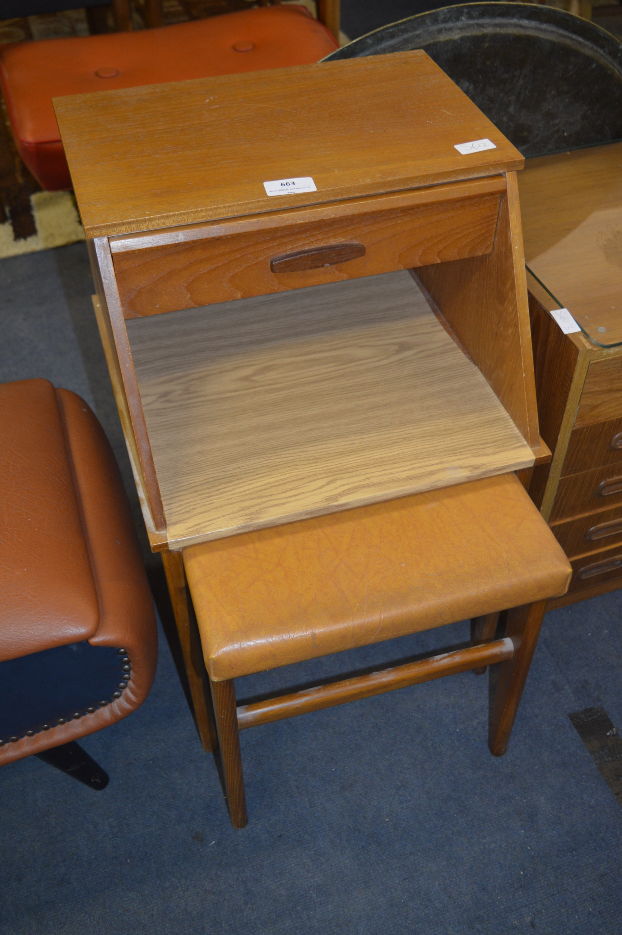 Teak Telephone Table with Stool