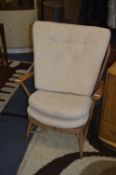Ercol Stickback Armchair with Oatmeal Upholstered Cushions