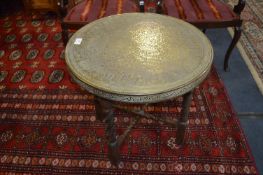 Indian Brass Topped Folding Side Table on Barley Twist Legs