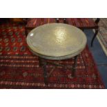 Indian Brass Topped Folding Side Table on Barley Twist Legs