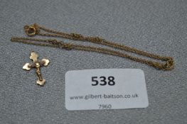 9ct Gold Cross and Chain - Approx 3.4g gross