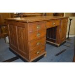 Pitch Pine Twin Pedestal School Desk from Hymers Collage