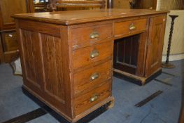 Pitch Pine Twin Pedestal School Desk from Hymers Collage