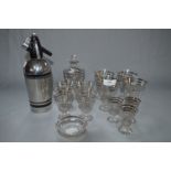 Silver Banded Art Deco Style Drinking Glassware and a Soda Siphon