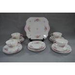 Shelley Floral Decorated Pink Rimmed Tea Ware (16 Pieces)