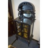 Victorian Ebonised Mahogany Display Cabinet with Carved Borders and Mirrored Back