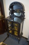 Victorian Ebonised Mahogany Display Cabinet with Carved Borders and Mirrored Back