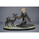 Art Deco Figurine on Marble Base - Lady with Deer