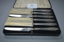 Cased Set of Six Silver Handled Knives - Sheffield 1924