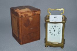 Brass Carriage Clock with Leather Bound Travel Case