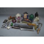 Tray Lot of Collectibles; Keys, Corkscrews, Bottle Openers, Whistle, etc.