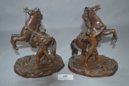 Pair of Spelter Figurines - Warrior with Rearing Horse