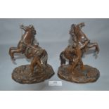 Pair of Spelter Figurines - Warrior with Rearing Horse