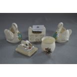 Crested Ware Church, Swans, Cheese Dish and Vase
