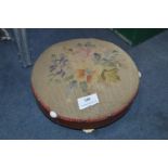 Victorian Mahogany Inlaid Footstool with Needlework Tapestry Top