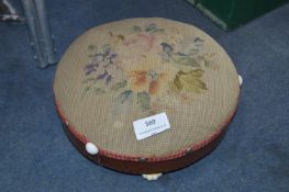 Victorian Mahogany Inlaid Footstool with Needlework Tapestry Top