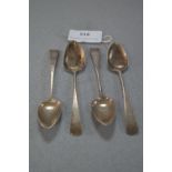 Set of Four Georgian Hallmarked Silver Teaspoons - Newcastle, Approx 41g