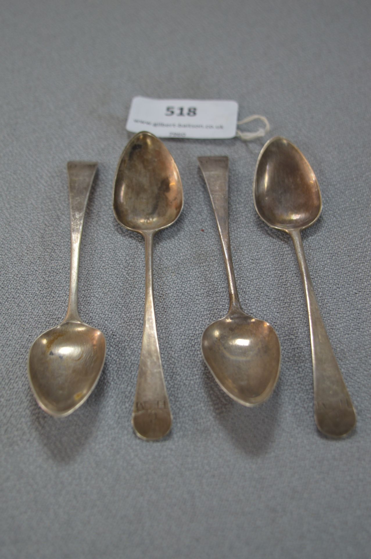 Set of Four Georgian Hallmarked Silver Teaspoons - Newcastle, Approx 41g