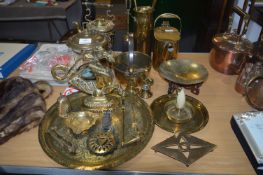 Quantity of Brassware Including Hall Lantern, Spirit Kettle, Jam Pan, Tray, Ornaments, Watering Can