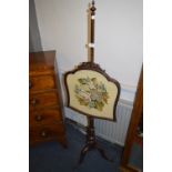 Victorian Mahogany Pole Firescreen with Needlework Panel