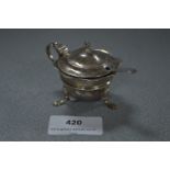 Hallmarked Silver Mustard Pot with Blue Glass Liner - Birmingham 1908, Approx 55.3g