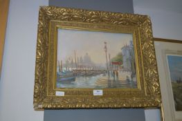 Gilt Framed Oil Painting on Board - Venetian Scene by Michelle Saunders