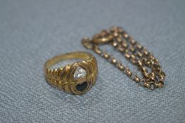 Unmarked Gold Coloured Ring and Chain