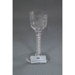 Georgian Air Twist Stem Glass with Engraved Grape Decoration