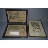 Set of Three Engraving Prints - 18th Century Tannery