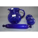 Blue Glassware, Large Jug, Witches Bowls and Rolling Pin
