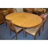 G-Plan Double Extending Dining Table and Six Slatback Dining Chairs with Brown Vinyl Seats