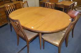 G-Plan Double Extending Dining Table and Six Slatback Dining Chairs with Brown Vinyl Seats