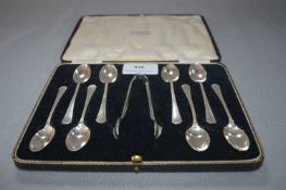 Cased Set of Eight Teaspoons Plus Sugar Tongs - Sheffield 1934, Approx 134g
