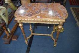 Carved Gilt Decorated Brown Marble Topped Side Table